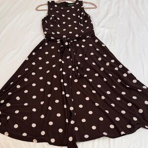 Lauren Ralph Lauren Brown and Cream Polka Dot Midi Dress